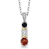 Gem Stone King 925 Silver and 10K Yellow Gold Round Red Garnet White Lab Grown Diamond and Black Onyx Pendant Necklace For Women (0.64 Cttw, Gemstone January Birthstone, with 18 Inch Chain)
