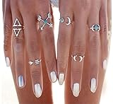 FUNRUN Vintage Stackable Turkish Arrow Moon Joint Knuckle Nail Midi Ring Finger Tip Rings 6PCS a Set