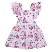 Lookvv Infant Baby Toddler Girl Summer Outfit Rabbit Print Easter Dress Sleeveless Overalls Skirt 12-18 Months Pink