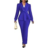 Annystore Pant Suits for Women Dressy Mesh Sheer Sleeve Ruffle Blazer Wide Leg Pants Pantsuit Sets Casual Work Outfit