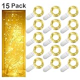 SmilingTown Starry Fairy String Lights LED Firefly Silver Color Wire Lights 15 Pack 20 LED 7.2FT Battery Powered Lights for DIY Wedding Party Jar Centerpiece Christmas Decorations (Warm White)