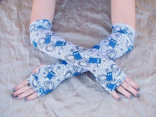 Whovian Fingerless Gloves Doctor Police Box Arm Warmers