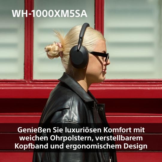WH-1000XM5 SA inkl. Leichter Schutzhülle, Kabelloser Premium-Kopfhörer mit Noise Cancelling, Bluetooth, kristallklare Anrufqualität, Hi-Res-Audio, bis zu 30 Std Akkulaufzeit, iOS & Android - Schwarz 8