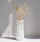 JUZAI White Ceramic Ribbed Vase 8 Inch Minimalist Modern Home Decor view 4