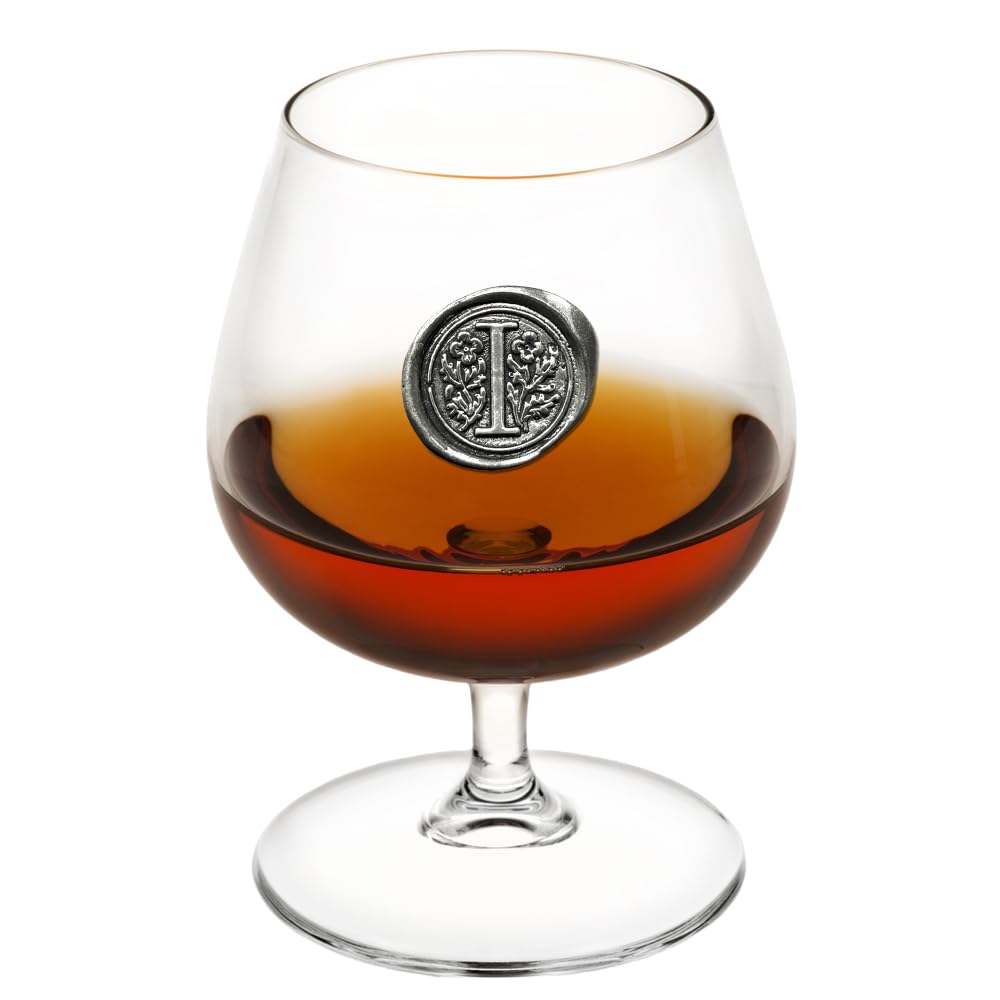 English Pewter Company 14.5oz Brandy Cognac Snifter Glass with Monogram Initial - Personalised Gift with Your Choice of Initial (I) [MON209]