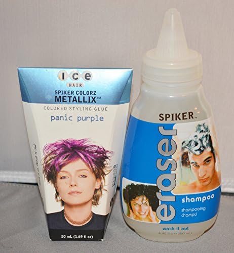 Joico Ice Hair Spiker Colorz Colored Styling Glue Panic Purple 1.69oz & Spiker Eraser Shampoo 8.45oz