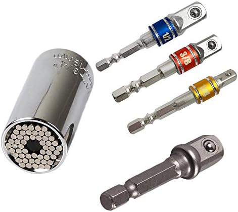 Newte Professional 7mm-19mm Universal Gator Socket Adapter Grip with Power Drill Adapter Tool Universal Repair Tools+ Power Extension Bit Set for Drill 1/4", 3/8", 1/2" Power Extension Bit Set
