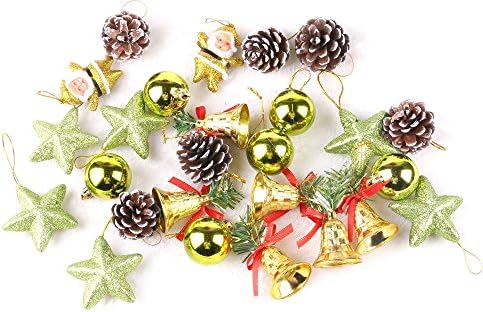 Set of 26 Assorted Shatterproof Christmas Tree Decorations Hanging Ornaments Set Baubles Pendants With Reusable Gift Box For Xmas, Holiday and Party (Green)
