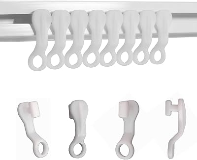 HomeElabador 50 Pack White Plastic Curtain Glider Hooks for Ceiling Track