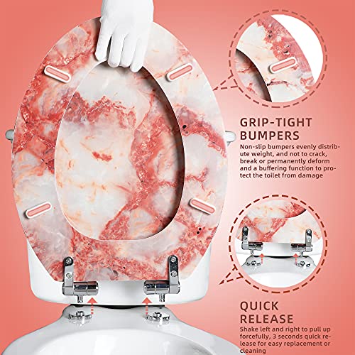 Marble Elongated Toilet Seat Natural Wooden Toilet Seat with Quiet