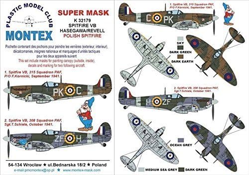 Montex Super Mask 1:32 Spitfire VB for Hasegawa Kit #1 Spraying Stencil #K32179