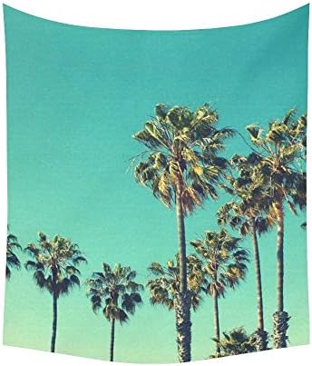 Custom Sky Vintage Palm Tree Tapestry Wall Hanging Tropical Beach View Wall Decor Art for Living Room Bedroom Dorm Cotton Linen Decoration 51 x 60 Inches
