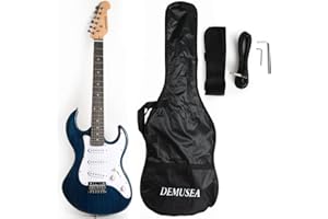 Demusea Short Scale 36 Inch 3/4 Electric Mini Guitar Trans Blue for Beginner Starter Travel Portable Practic With Gig Bag And Strap Phoenix Body Maple Neck
