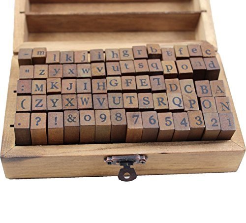 Resulzon 70pcs Mini Lovely Alphabet Stamps Vintage Wooden Rubber Letter Number And Symbol Stamp Set For DIY Craft Card Making Happy Planner Scrapbooking Supplies