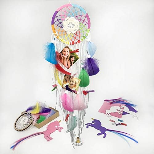 Omterior Unicorn Dream Catcher Kit Photo Display DIY Craft Kits for Teens Dreamcatcher Make Your Own Gift Wall Decor with Wood Clips (Dreamcatcher+Bookmarks)