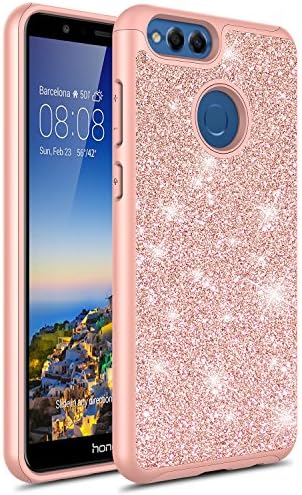 Huawei Honor 7X Case, Torryka Sparkle Glitter Bling Cute Fashinon Hybird Luxury Shinning Design Women Girls Lady Anti Scratch Protective Shockproof Cover For Huawei Honor 7 X (Rose Gold)