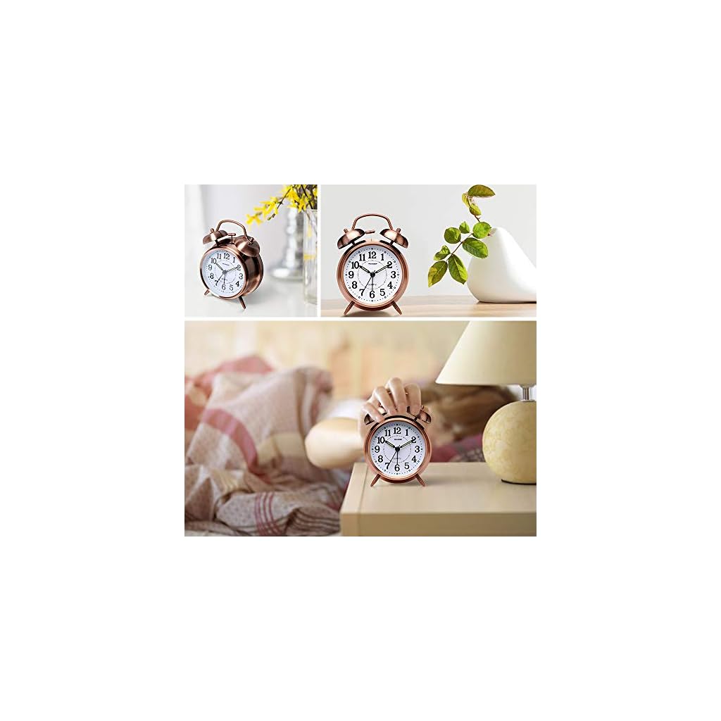 Peakeep 4 inches Twin Bell Loud Alarm Clock for Heavy Sleepers (Red