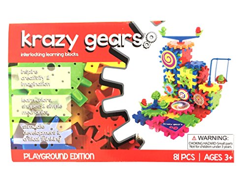 Krazy Gears Gear Building Toy Set - Interlocking Learning Blocks - Motorized Spinning Gears - 81 Piece Playground Edition