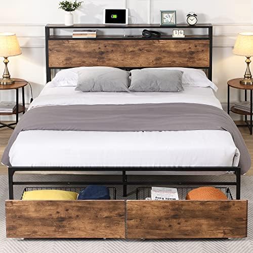 XKLOGER King Size Bed Frame with Storage King Bed Frame and Headboard