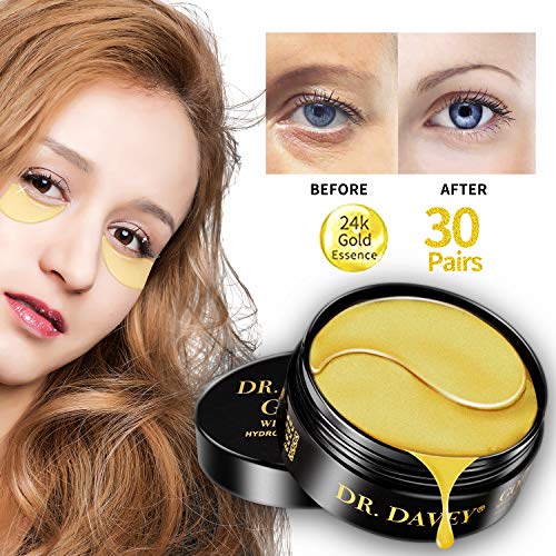Under Eye Mask 24K Gold Eye Treatment Masks Hyaluronic Acid Eye Patches Collagen Eye Pads for Moisturizing & Reducing Dark Circles Puffiness Wrinkles, Gel Pads 30 Pairs