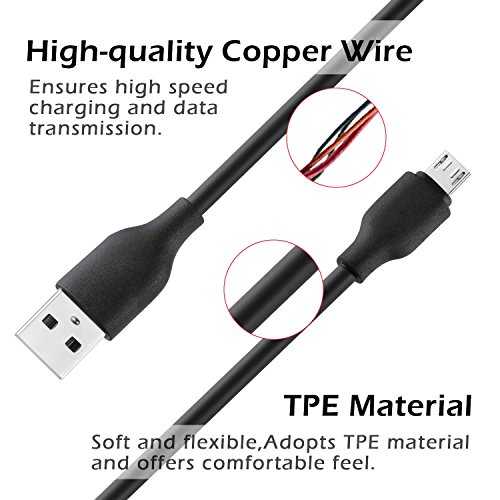 HAMSWAN Cable Charger 1M Micro USB Cable Soft Flexible Antifreeze Anti-pulls Tangle-free High Speed Sync and Charging Cable for Android Samsung HTC Nokia Sony and more (Black) - Thumbnail 3