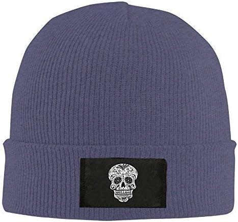 UUOnly HR Adult's Black Sugar Skull Elastic Knitted Beanie Cap Winter Warm Skull Hats Navy