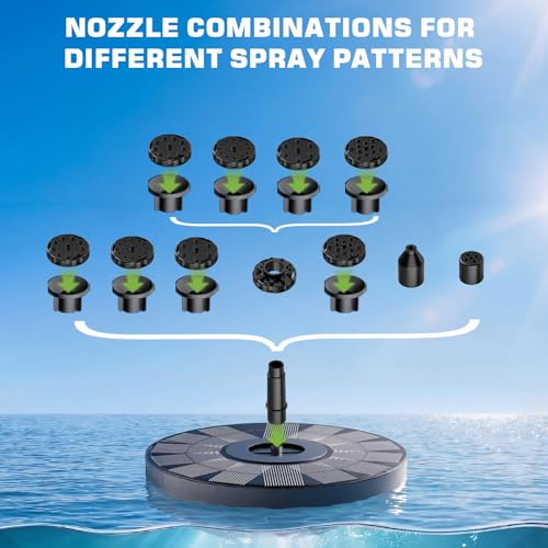 AISITIN 3.5 W Solar Fountain for Outdoor Use (Diameter 180 mm), Solar Fountain for Outdoor Use with Various Fountain Styles and 4 Support Poles for Garden, Pond, Bird Bath, Water Feature
