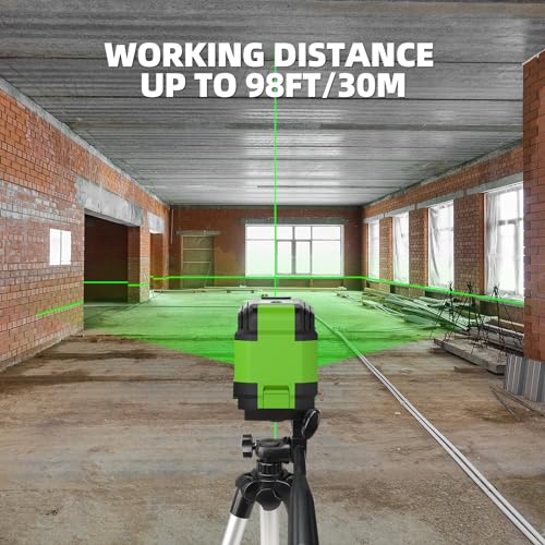 Laser Level with 100cm Tripod, Huepar 30M Lazer Level Self Leveling Green Cross Line Laser Leveler Tool for Picture Hanging, Tile, Construction Indoor Project, Battery & Carrying Bag Included