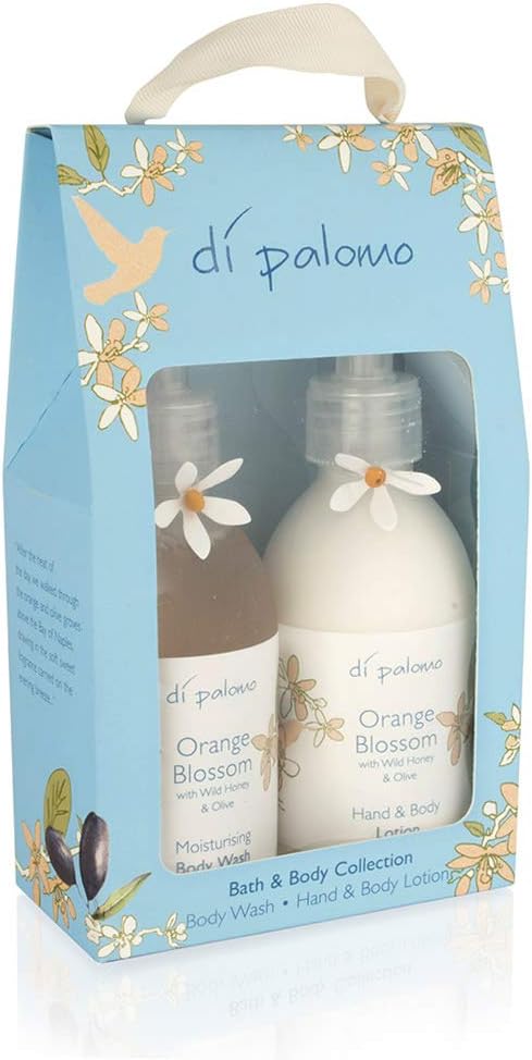 Di Palomo Orange Blossom & Honey Bath & Body Collection. Body Wash & Body Lotion. Moisturising Skin Care Gift Set. Relaxing Gifts for Her. Pamper Gifts for Women. Luxury Gift Sets for Women