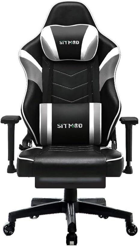 Amazon Co Jp Sitmod ゲーミングチェアオフィスチェア デスクチェア ゲーム用チェア Puレザー高さ調整リクライニングチェア ハイバックチェア ヘッドレスト ランバーサポート フットレスト 多機能 パソコンチェア ひじ掛け付き 白 ホーム キッチン