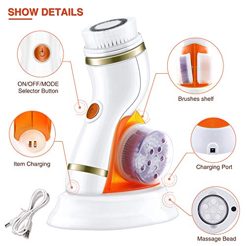Facial Cleansing Brush, Waterproof Rechargeable Electric Rotating Face