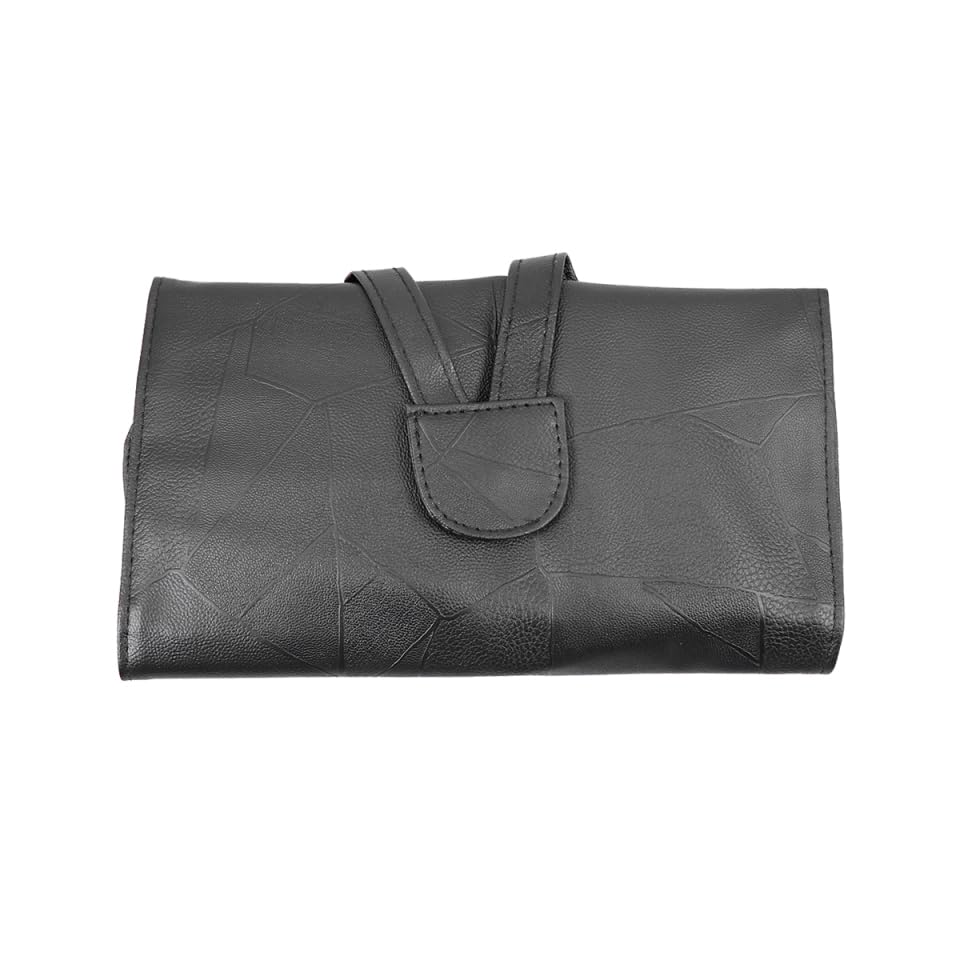 FRCOLOR Makeup Brush Storage Bag Pu Leather Foldable Standable Cosmetic Organizer Roll Bag for Travel Home Black