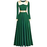 ELLYDOOR Women's Praise Dance Dress Long Sleeve Metallic Gold Liturgical Worship Costume Lyrical Dancewaer Church Robe