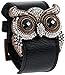 Regetta Jewelry Leather Cuff Bracelet with Crystal Owl Charm, Adjustable Wristband with Metal Alloy Buckle