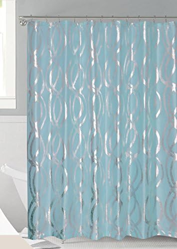 Luxurious Bold Metalic Moroccan Trellis Shower Curtain Set with 12 Hooks 72"x72" (Blue)