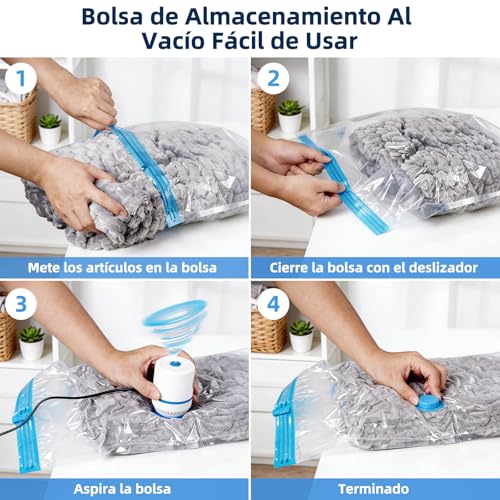16 Piezas 60x40 cm Bolsas de Almacenamiento de Vacío con Bomba Eléctrica,Bolsas al vacio ropa viaje,80% de Ahorro de Espacio,Compresión rápida en 30s, Reutilizables, Almacenar Edredones,Cobertores