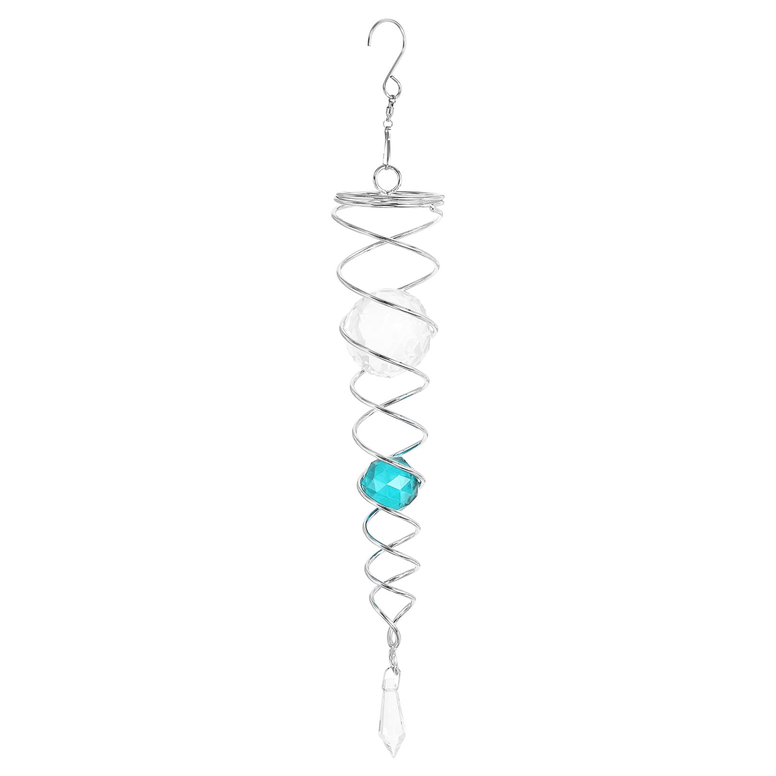 PATIKIL 13 Inch Gazing Ball Spiral Tail, Stainless Steel Wind Spinners Stabilizer with 2 Glass Balls Prism and Hanging Swivel Hook for Indoor Outdoor Garden Decoration, Sky Blue