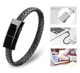 Dzzkoye USB Charging Cable Bracelet Portable Leather Charger Cord for iPhone iPad, iPod, Air Pods (Black L)