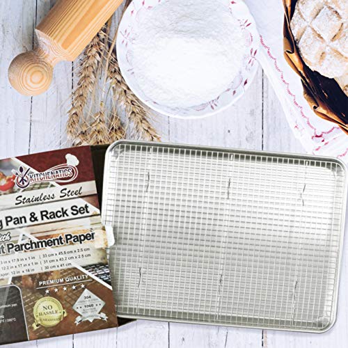 KITCHENATICS Cooling Racks and Pan/Rack Sets (Half Sheet Pan & Rack Set W/Parchment Paper)