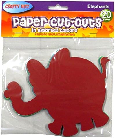 CRAFTY BITZ Children's Card Paper Shapes - Elephants, 5 Colours - Pack of 20