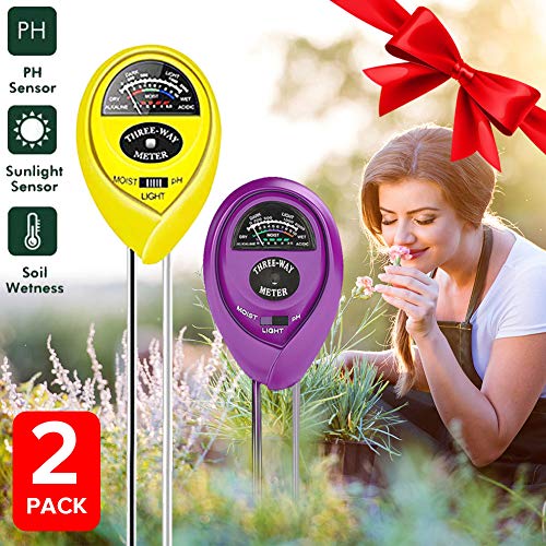 2 packs Soil Tester Kit，3-in-1 Soil Moisture Light and PH acidity Tester Plant Tester Indoor Outdoor Soil Moisture Sensor Meter Plant Care Hygrometer Water Monitor for Garden Farm Lawn (Yellow+Purple)