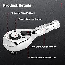 WORKPRO 3-Piece Stubby Ratchet Set, Quick Release