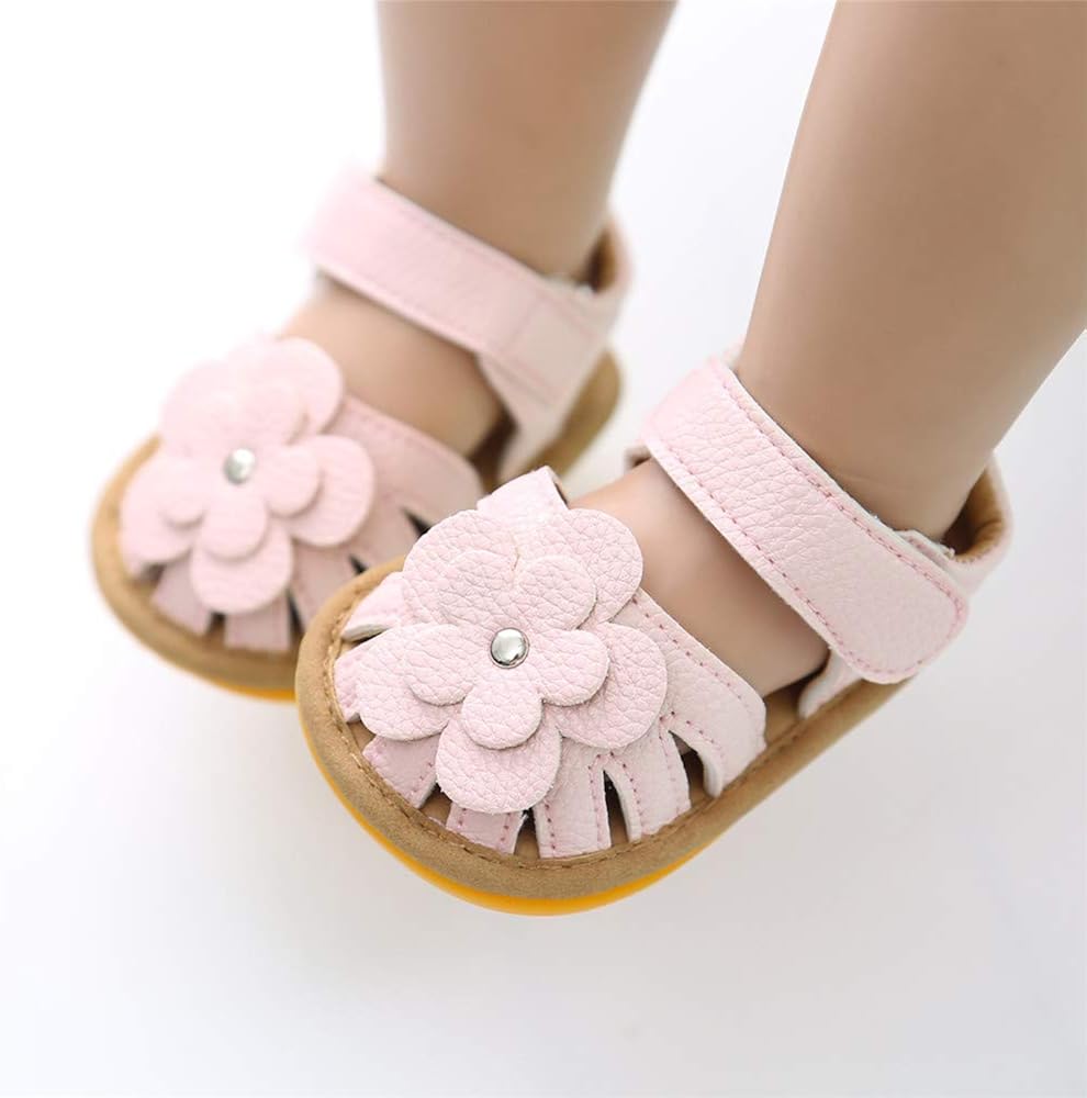  | Meckior Baby Toddler Infant Girls PU Leather Soft Closed Toe Summer Sandals Flower Princess Flat Shoes | Sandals