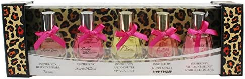 Fun Flirty Sexy 5 Piece Perfume Roller Gift Set Inspired by Britney Spears, Paris Hilton, JC, Nicki Minaj, and Victoria's Secret 0.33 Fl Oz/10 Ml Each