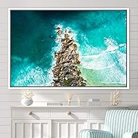 Framed Canvas Wall Art Coastal Freedom Aerial Beach Beach Coastal Cool Minimalism Multicolor Photography Relax/Calm - 16x24 inches