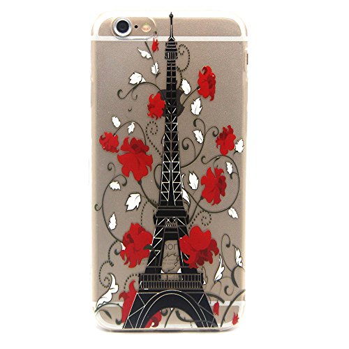 For Iphone 6 Plus Case / 6S Plus (5.5 Inch Case, Angella-M Red Flower & Black Tower 3D Ultra-Thin Silicone Tpu Gel Bumper Cover Shock-Absorption & Anti-Scratch Clear Back Cover (6486686005814)