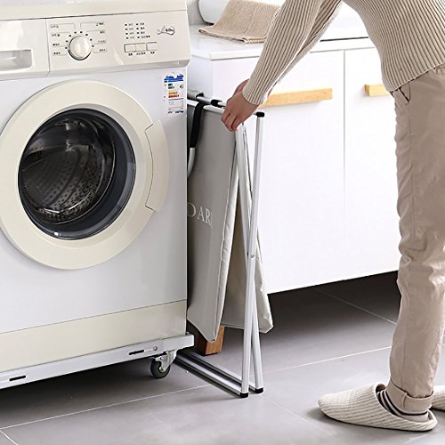 Double Light and Dark Laundry Hamper with Aluminum Frame, 2 Sections Laundry basket, 600D Oxford, 23.2"x 15"x 22.4" Inches (light gray-2)