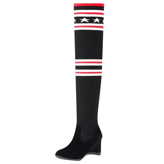 MissSaSa Damen Keilabsatz Strumpf Stiefel
