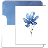 Crown Point Graphics Blue Daisy 15 Boxed Blank Inside Greeting Cards with Glitter Accents, Flower Notecards for All Occasions, Premium Paper