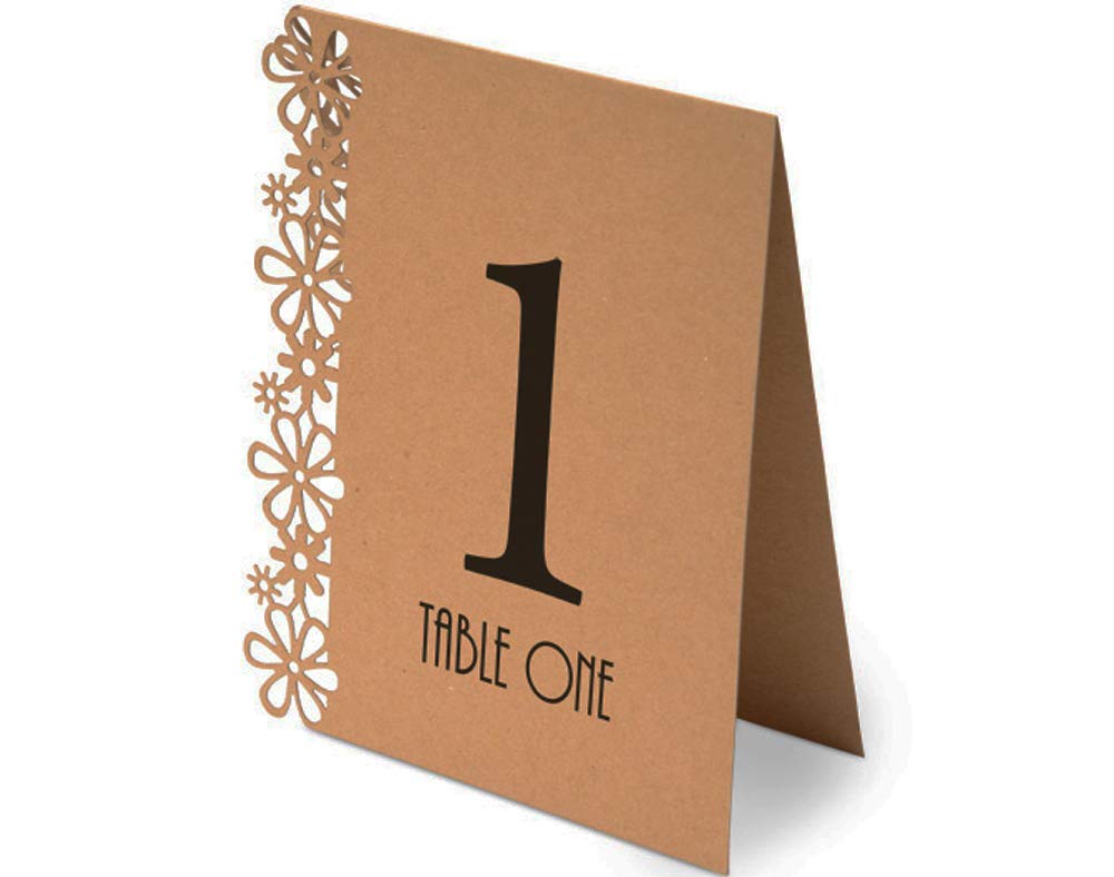 CLUB GREEN Table Numbers 1-15 Laser Flower BRN/Kraft 125X155X40MM, Card, Brown, 21 x 15 x 1.5 cm